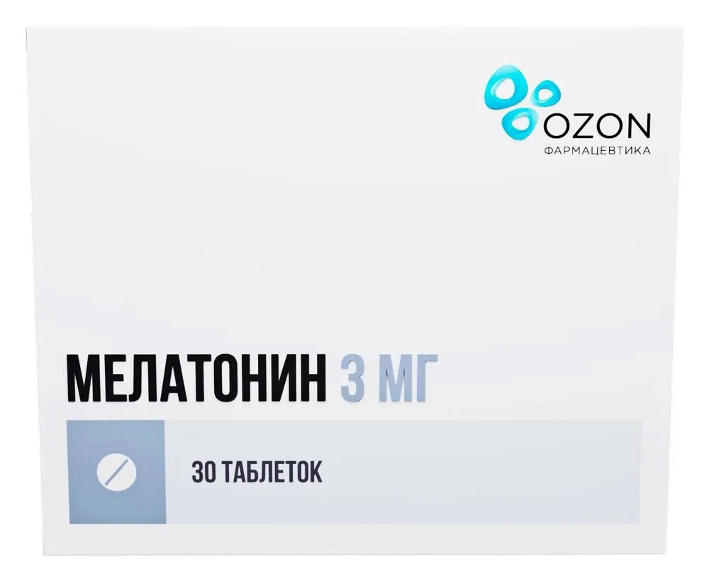 Мелатонин таблетки покрытые оболочкой пленочной 3мг № 30 Мелатонин таблетки покрытые оболочкой пленочной 3мг № 30